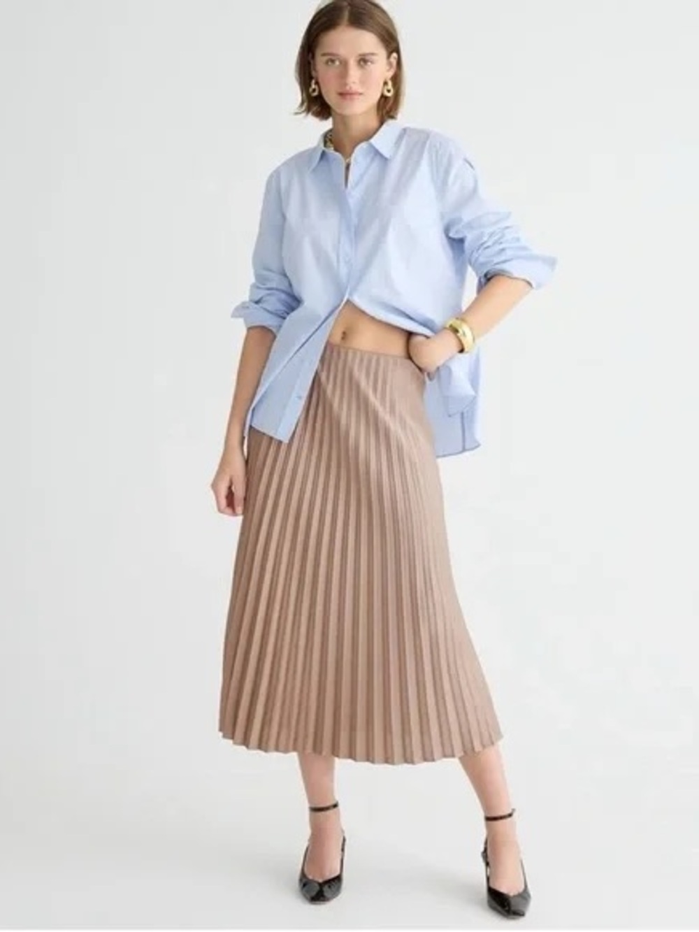 J. Crew Gwyneth Pleated Slip Skirt Small Midi Camel Tan Classic Timeless Preppy - Picture 4 of 13